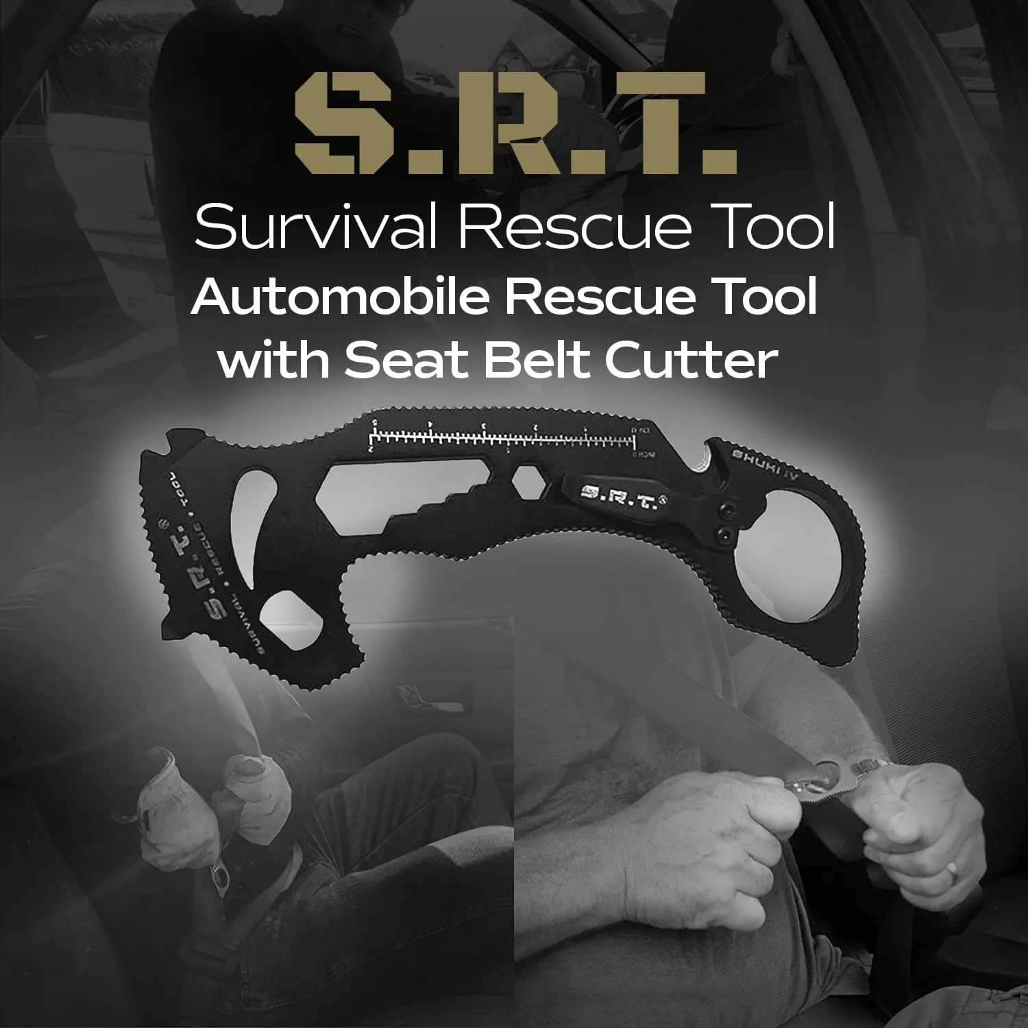 S.R.T. Survival Rescue Tool - 14 Function Premium Rescue Multitool for Everyday Carry Personal Protection Applications - Automobile Rescue Tool with Seat Belt Cutter and Window Breaker - TSA Compliant