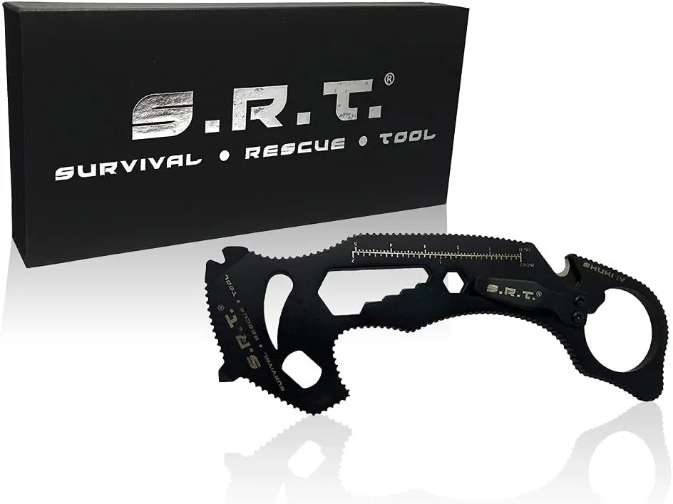 S.R.T. Survival Rescue Tool - 14 Function Premium Rescue Multitool for Everyday Carry Personal Protection Applications - Automobile Rescue Tool with Seat Belt Cutter and Window Breaker - TSA Compliant