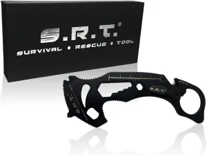 S.R.T. Survival Rescue Tool - 14 Function Premium Rescue Multitool for Everyday Carry Personal Protection Applications - Automobile Rescue Tool with Seat Belt Cutter and Window Breaker - TSA Compliant