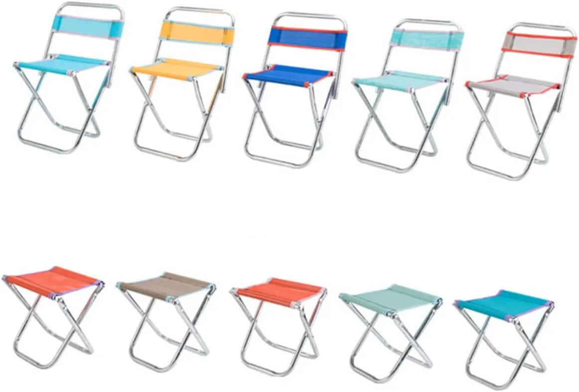 Stainless Steel Folding Camp Chair Retractable Backrest Stool for Hiking Fishing Camping Lightweight Portable Mesh Random