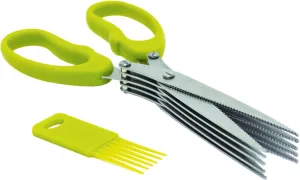 Starfrit Gourmet - Multi Blade Herb Scissors - 5 Serrated Stainless Steel Blades - Cleaning Tool Included