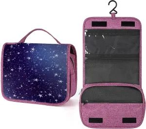 Starry Night,Toiletry Bag Travel Bag with Hanging Hook,Beautiful Starry Fantasy Starlit Sky,Water-resistant Makeup Cosmetic Bag Travel Organizer for Accessories,Full-size Container,Dark Blue