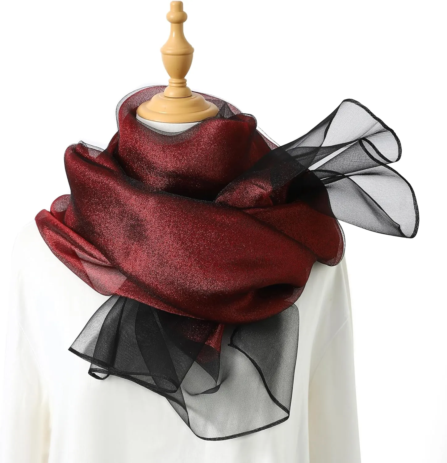 STARWHISPER Women's Sparkle Silk Scarf Shawl Wrap for Evening Dress Wedding Party Double layer
