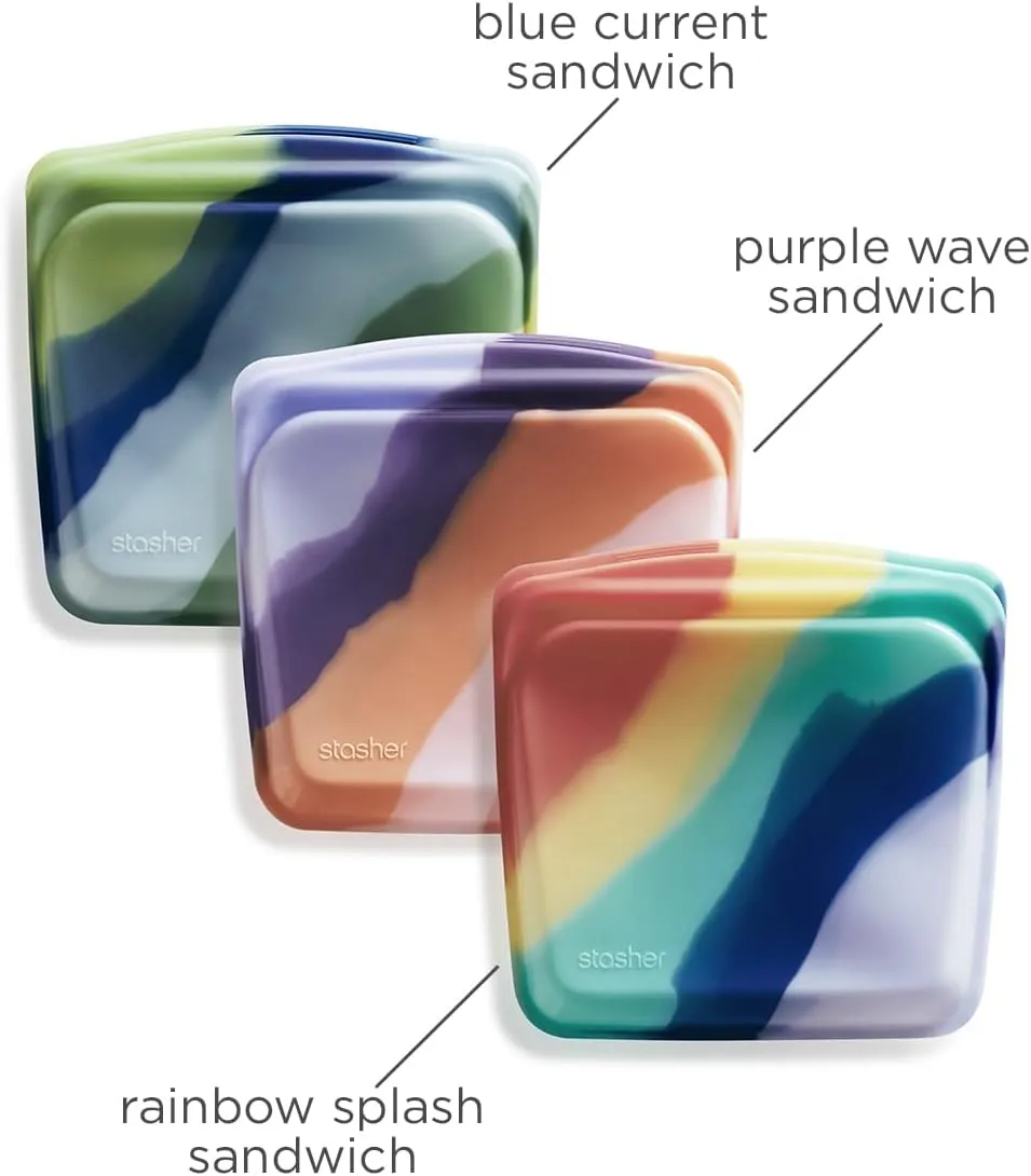 Stasher Premium Silicone Reusable Food Storage Bags, 3-Pack, Multi | Multi-Use Food Storage Bags, Lunch Bag, Travel Containers | BPA Free, Leak-free, Dishwasher-Safe, Eco-friendly