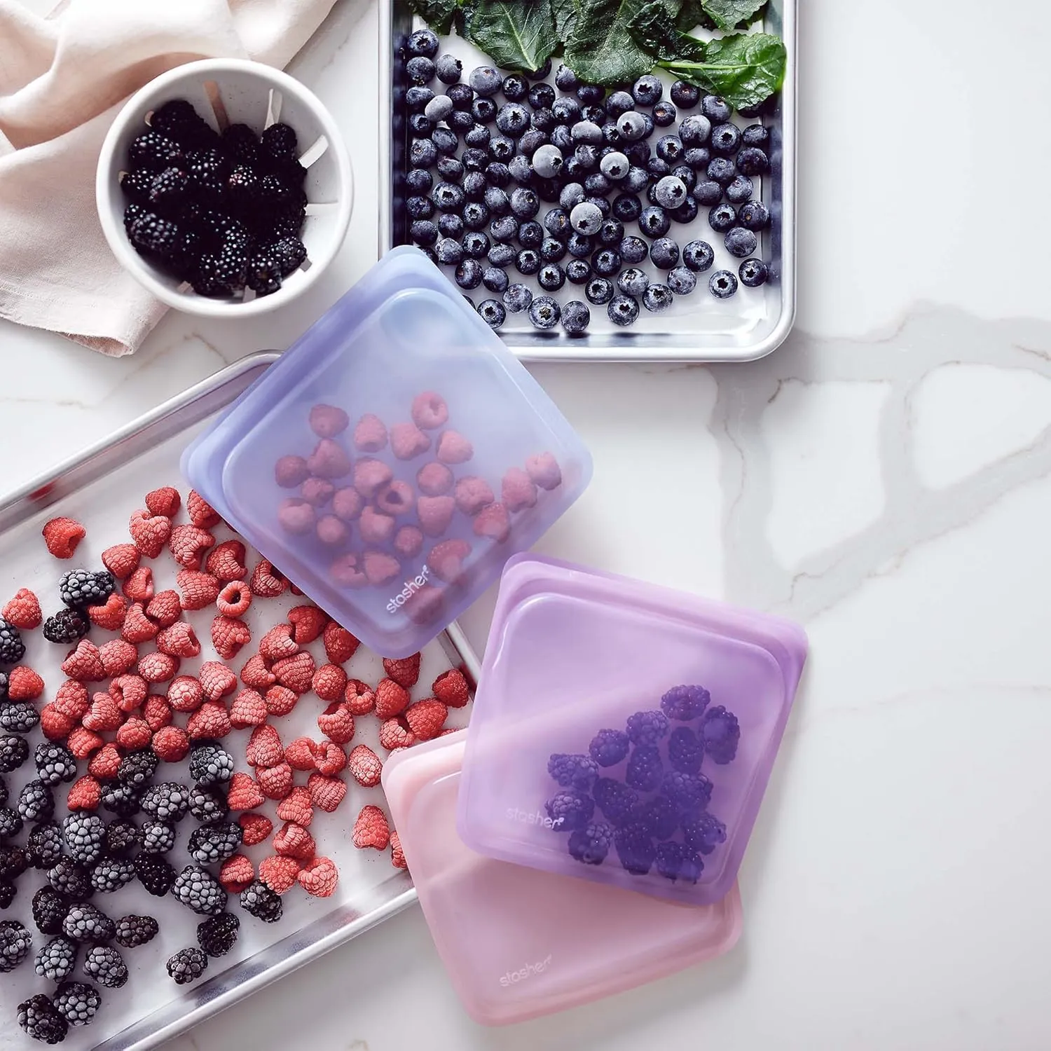 Stasher Premium Silicone Reusable Food Storage Bags, 4-Pack, Multi | Multi-Use Food Storage Bags, Lunch Bag, Travel Containers | BPA Free, Leak-free, Dishwasher-Safe, Eco-friendly