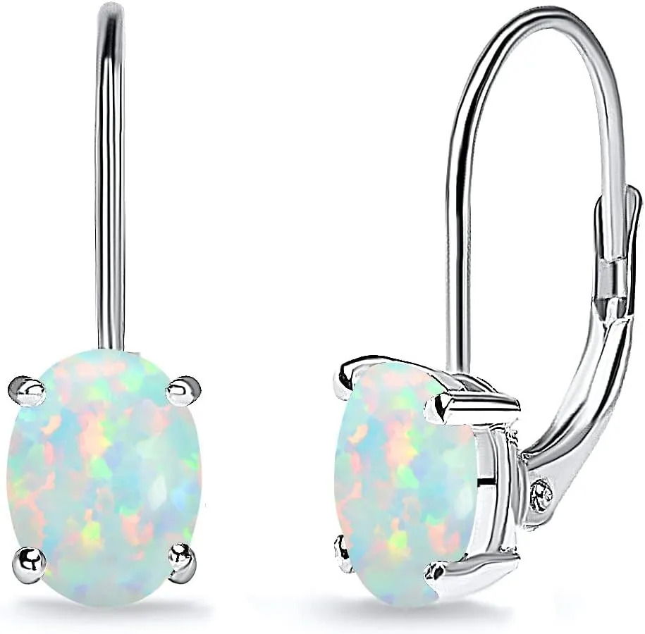 Sterling Silver Genuine or Synthetic Gemstone 7x5mm Oval Dainty Leverback Drop Earrings for Women