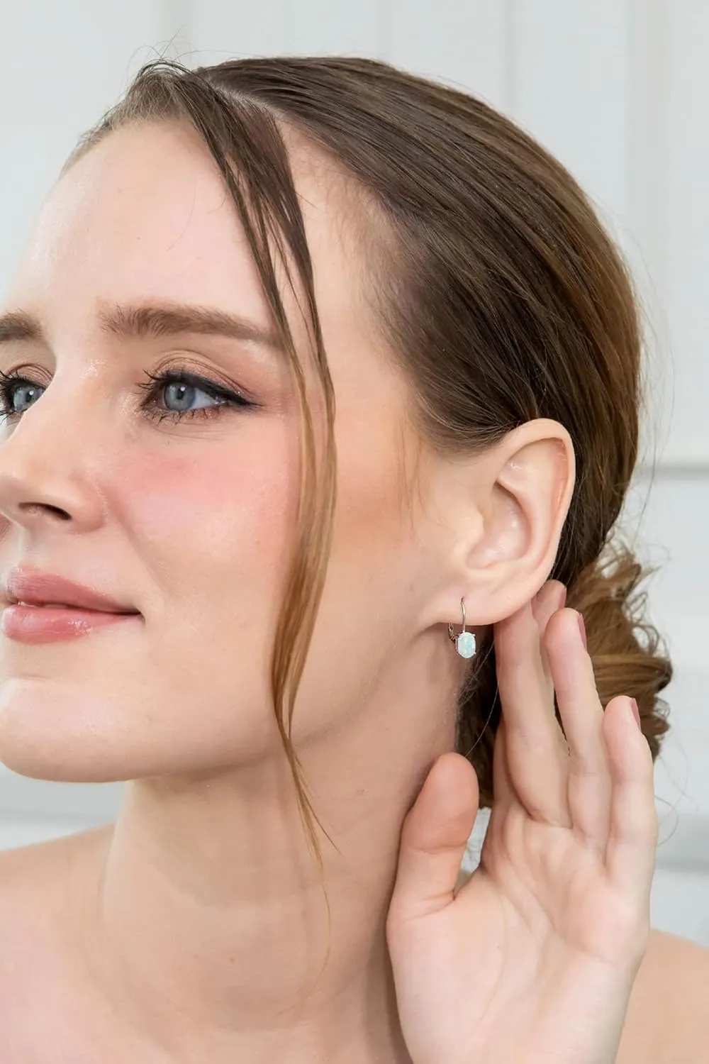 Sterling Silver Genuine or Synthetic Gemstone 7x5mm Oval Dainty Leverback Drop Earrings for Women