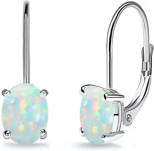 Sterling Silver Genuine or Synthetic Gemstone 7x5mm Oval Dainty Leverback Drop Earrings for Women