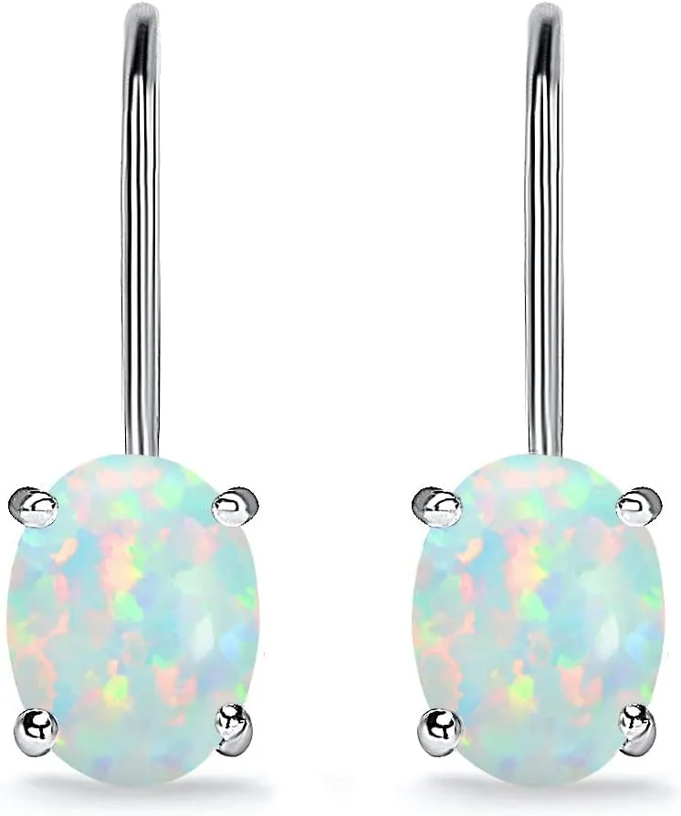 Sterling Silver Genuine or Synthetic Gemstone 7x5mm Oval Dainty Leverback Drop Earrings for Women