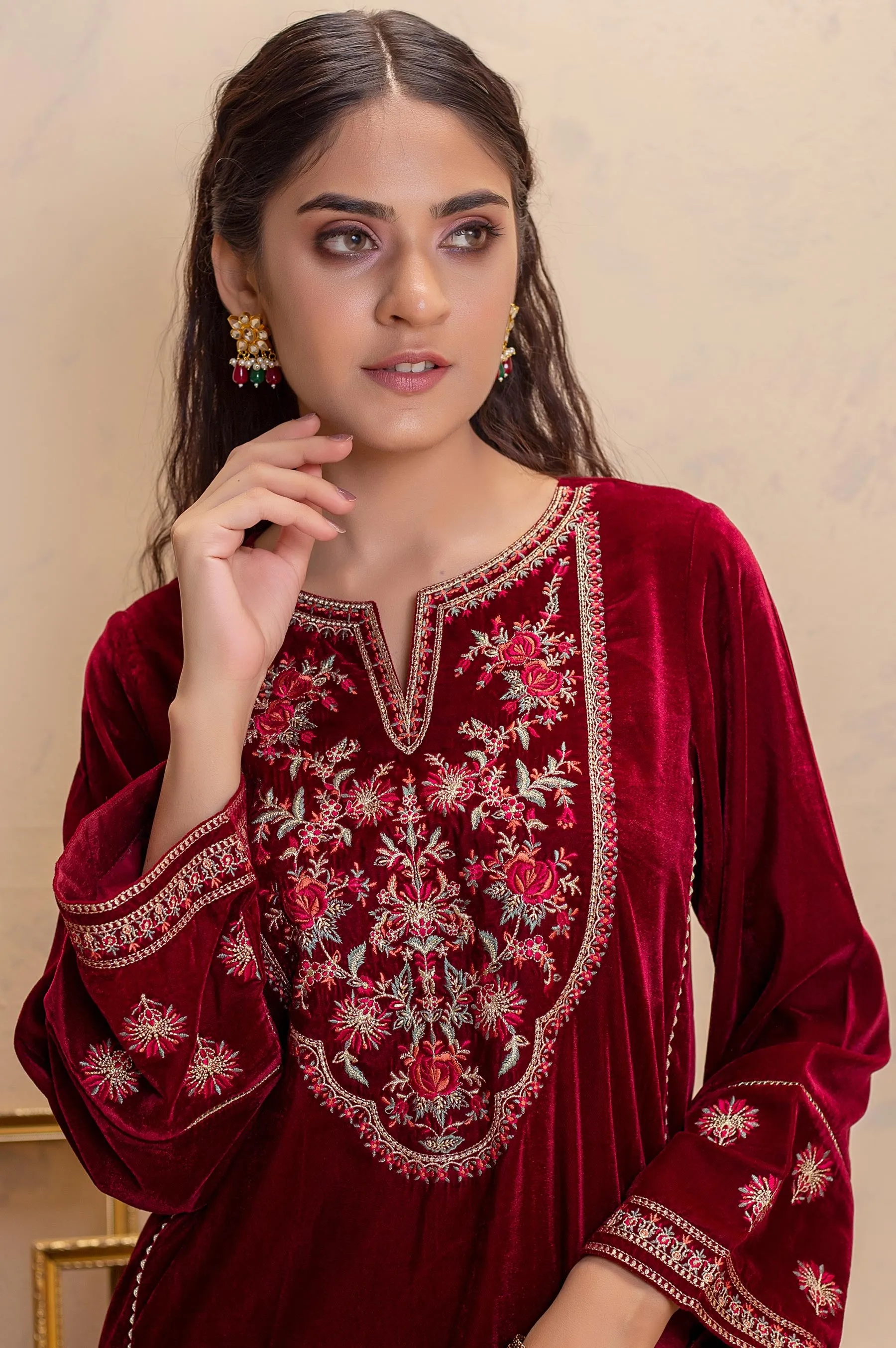 Stitched 1 Piece Velvet Embroidered Shirt