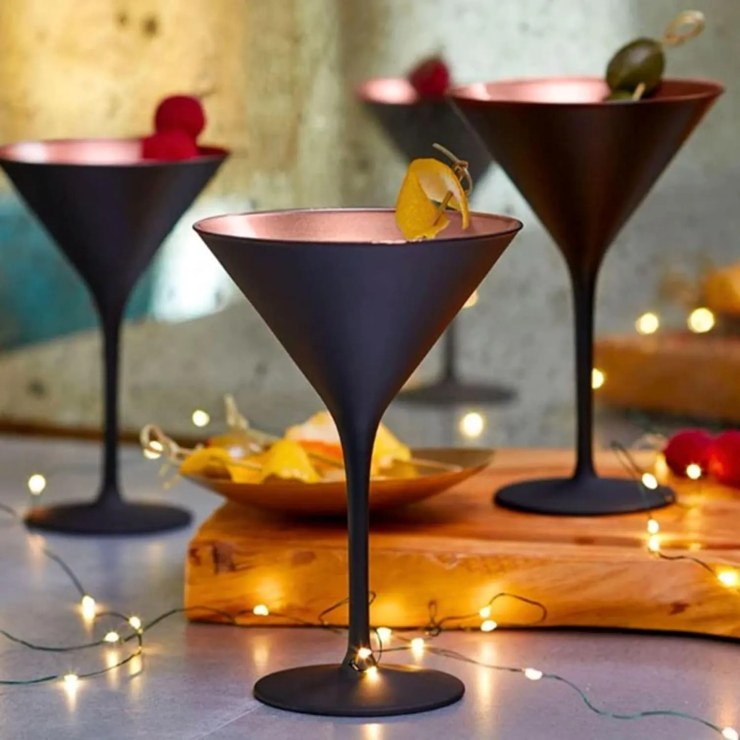 Stölzle Lausitz Olympia Martini Glass (Set of 6) - 8 Oz Luxury Drinkware, Crystal Drinking Glasses, Lead-Free, Dishwasher Safe - Ideal Barware for Gatsby-Style Events (Black/Bronze)