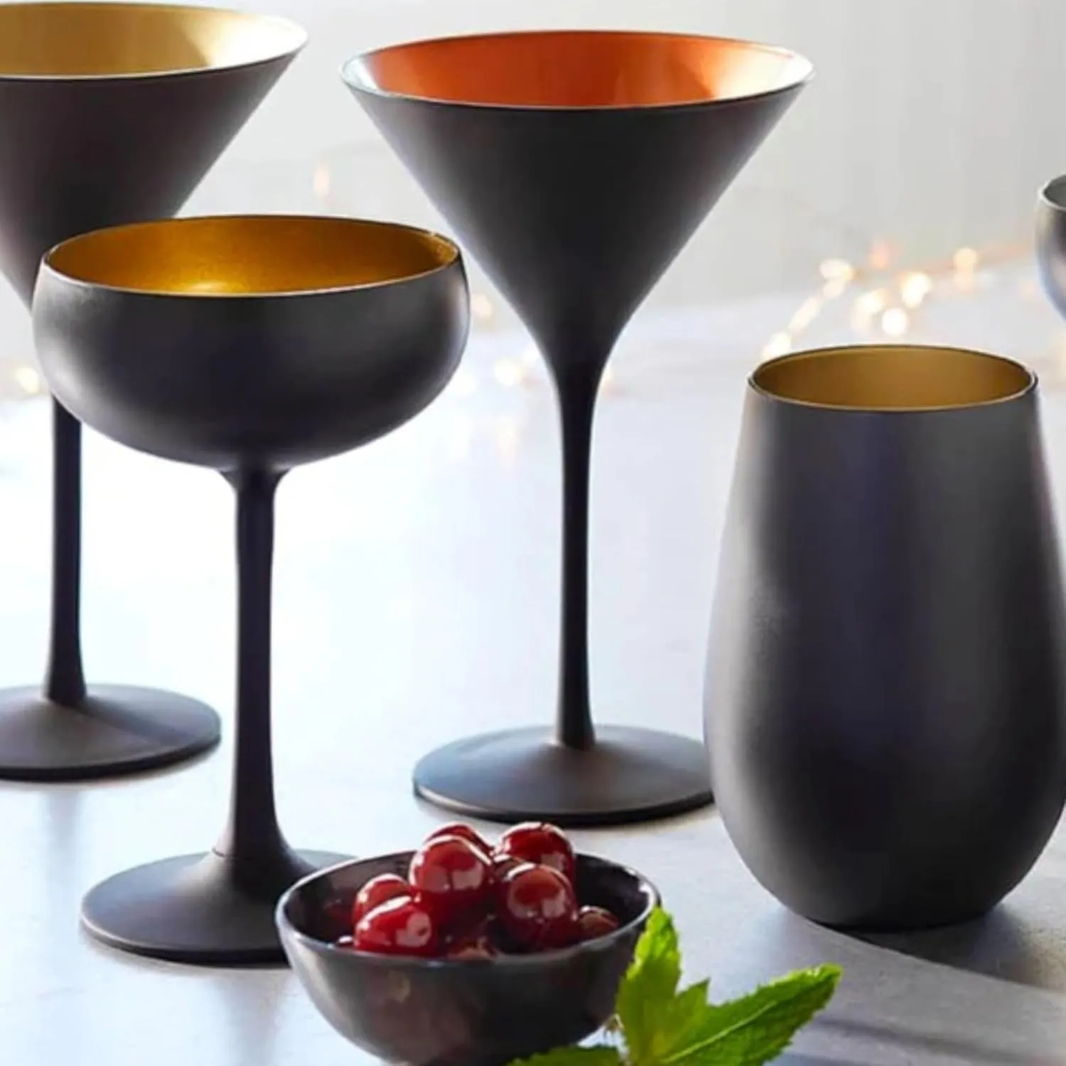 Stölzle Lausitz Olympia Martini Glass (Set of 6) - 8 Oz Luxury Drinkware, Crystal Drinking Glasses, Lead-Free, Dishwasher Safe - Ideal Barware for Gatsby-Style Events (Black/Bronze)