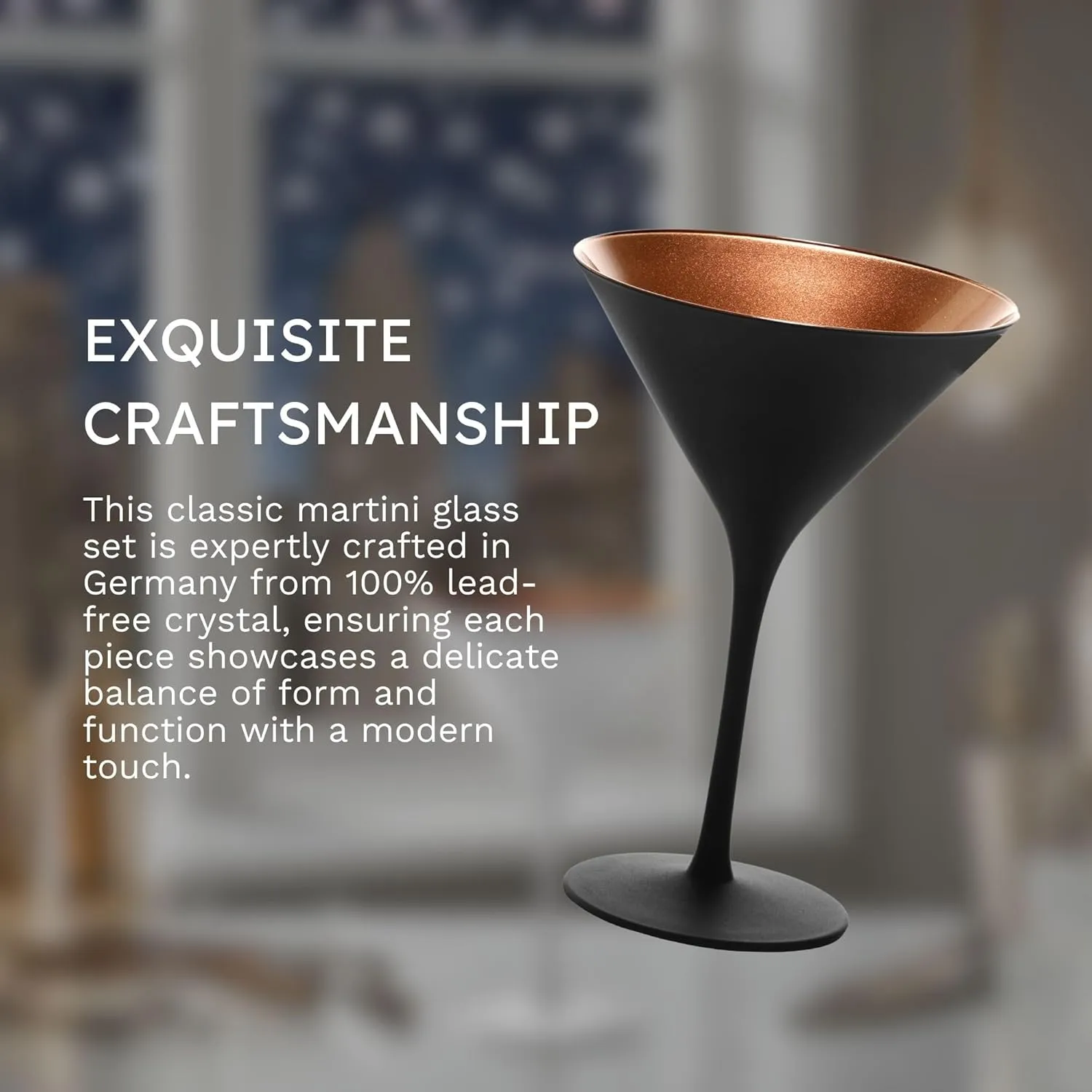 Stölzle Lausitz Olympia Martini Glass (Set of 6) - 8 Oz Luxury Drinkware, Crystal Drinking Glasses, Lead-Free, Dishwasher Safe - Ideal Barware for Gatsby-Style Events (Black/Bronze)