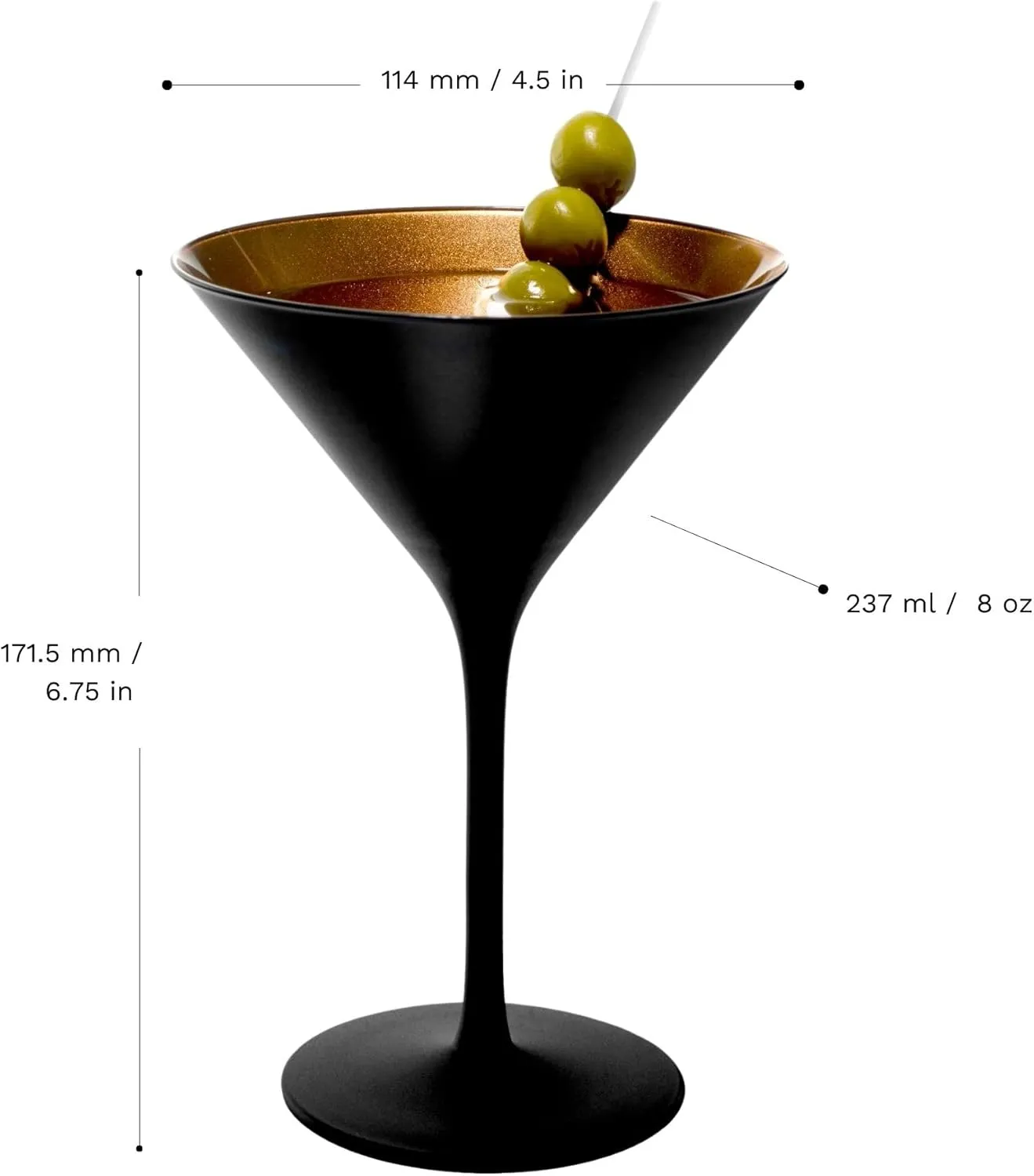 Stölzle Lausitz Olympia Martini Glass (Set of 6) - 8 Oz Luxury Drinkware, Crystal Drinking Glasses, Lead-Free, Dishwasher Safe - Ideal Barware for Gatsby-Style Events (Black/Bronze)