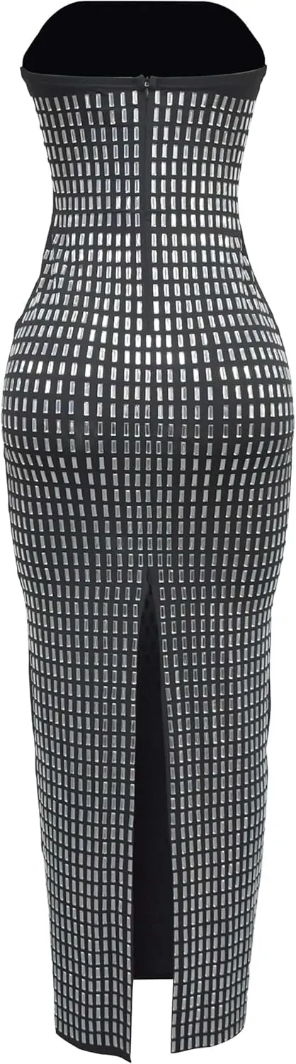Strapless Rhinestone Maxi Dresses Evening Gowns for Women Formal Sexy