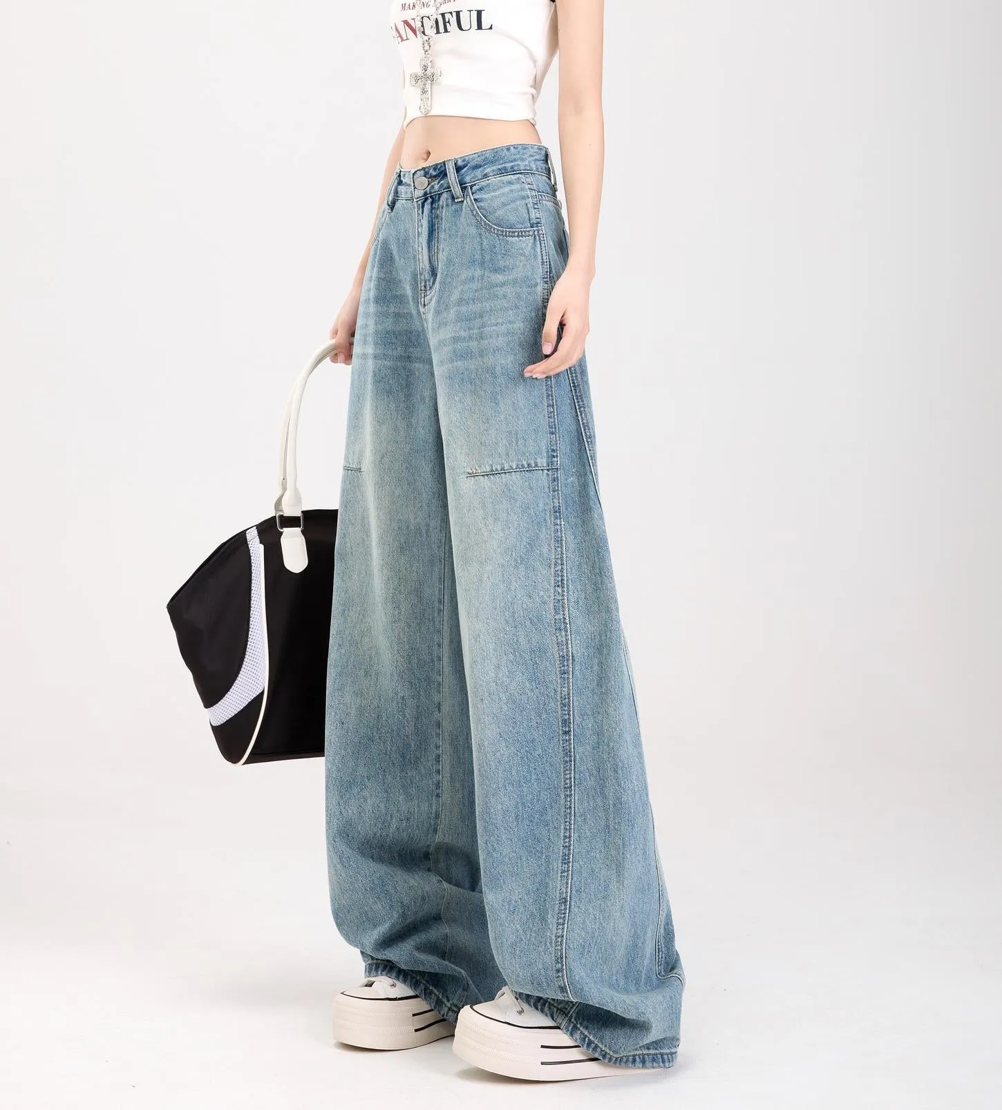 Stylish Straight-leg Wide Leg Jeans with Abrasion-resistant Material