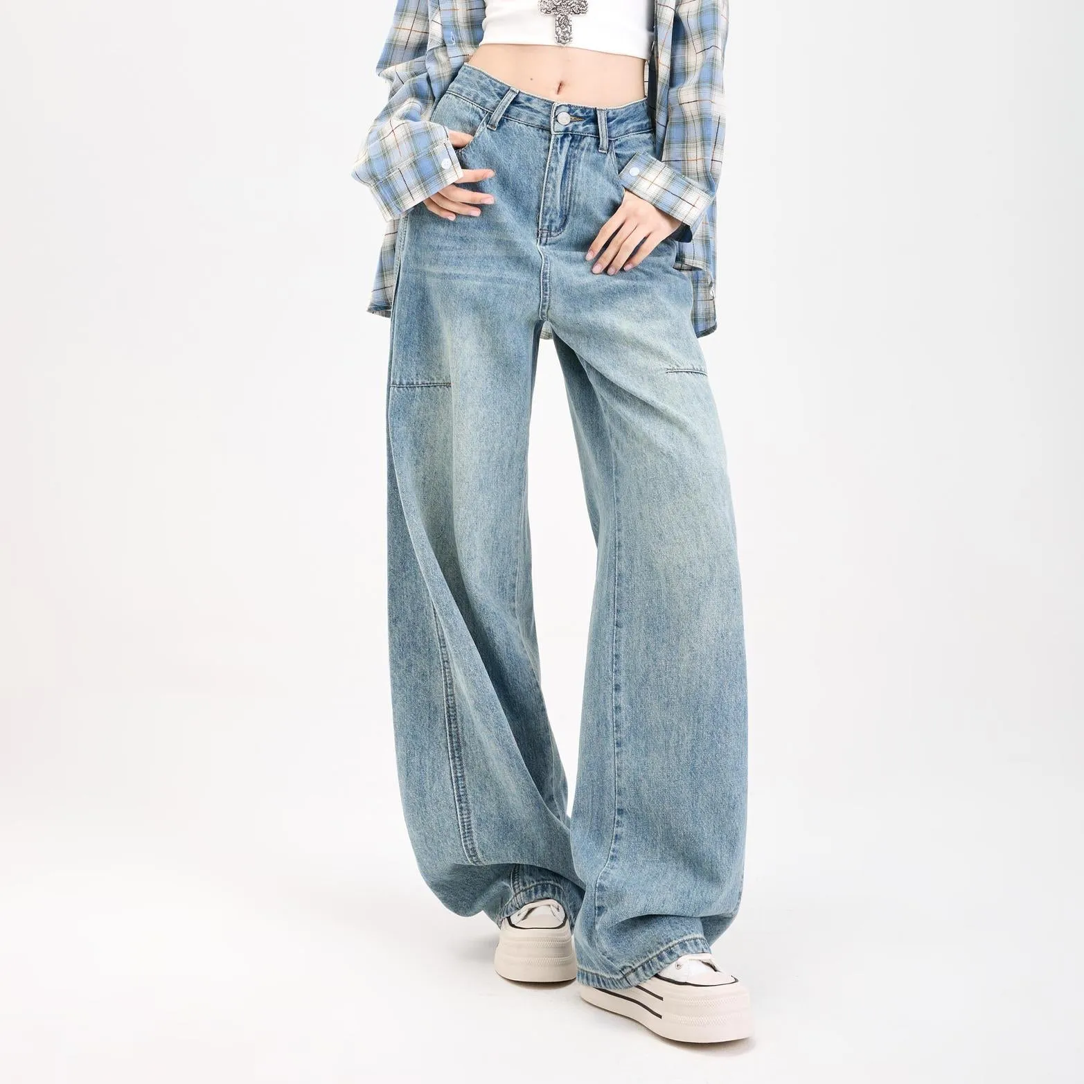 Stylish Straight-leg Wide Leg Jeans with Abrasion-resistant Material