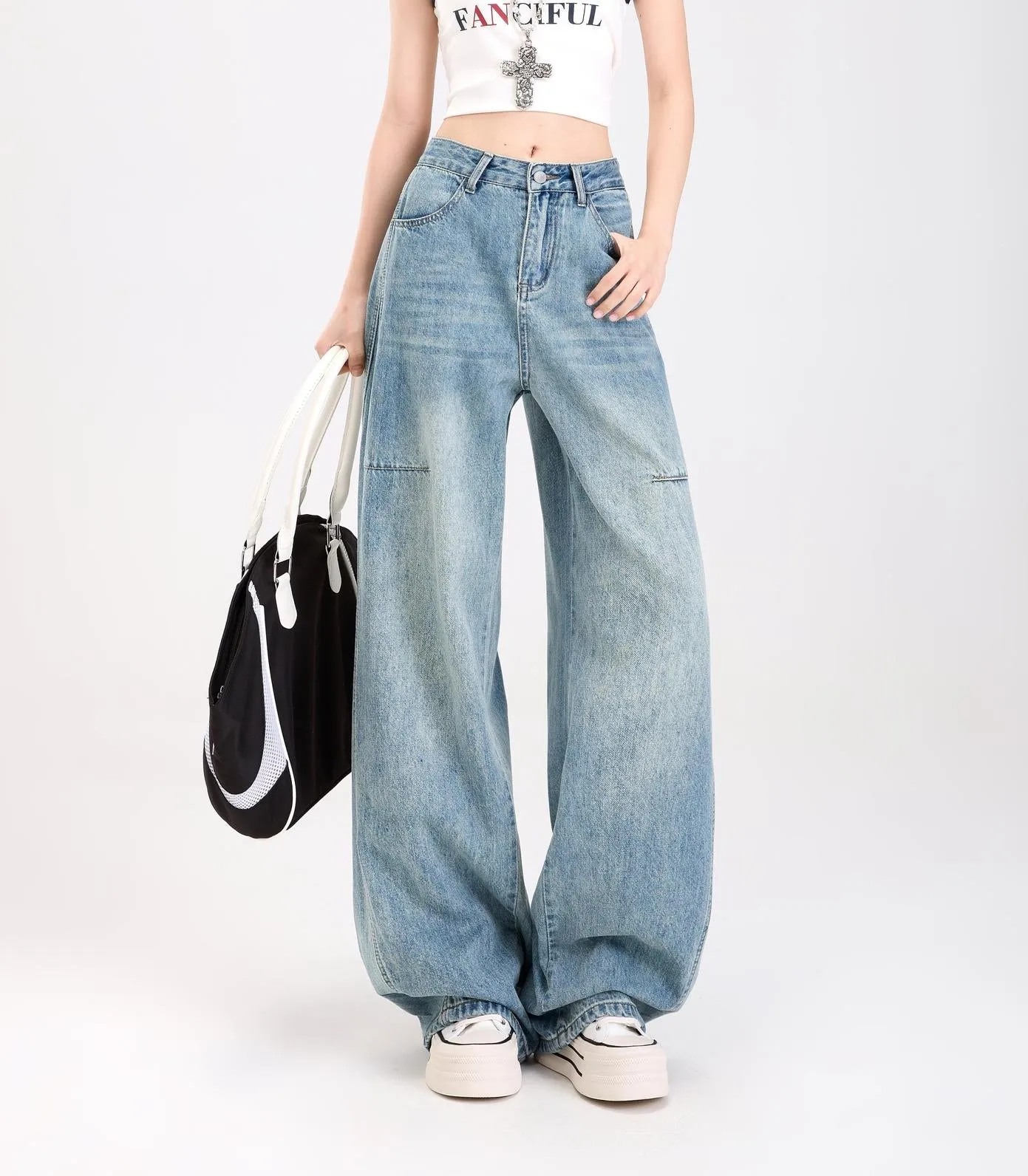 Stylish Straight-leg Wide Leg Jeans with Abrasion-resistant Material
