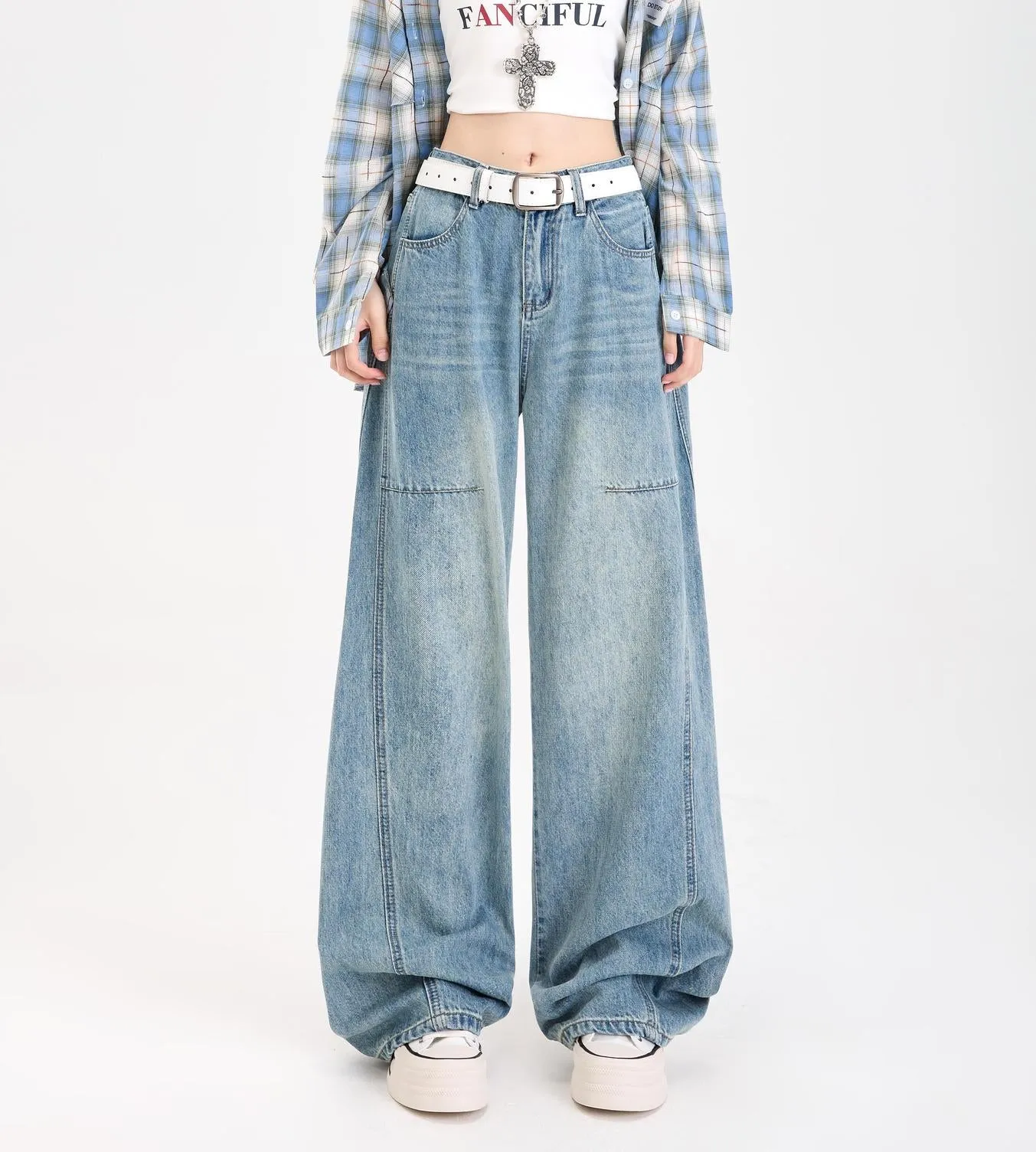 Stylish Straight-leg Wide Leg Jeans with Abrasion-resistant Material