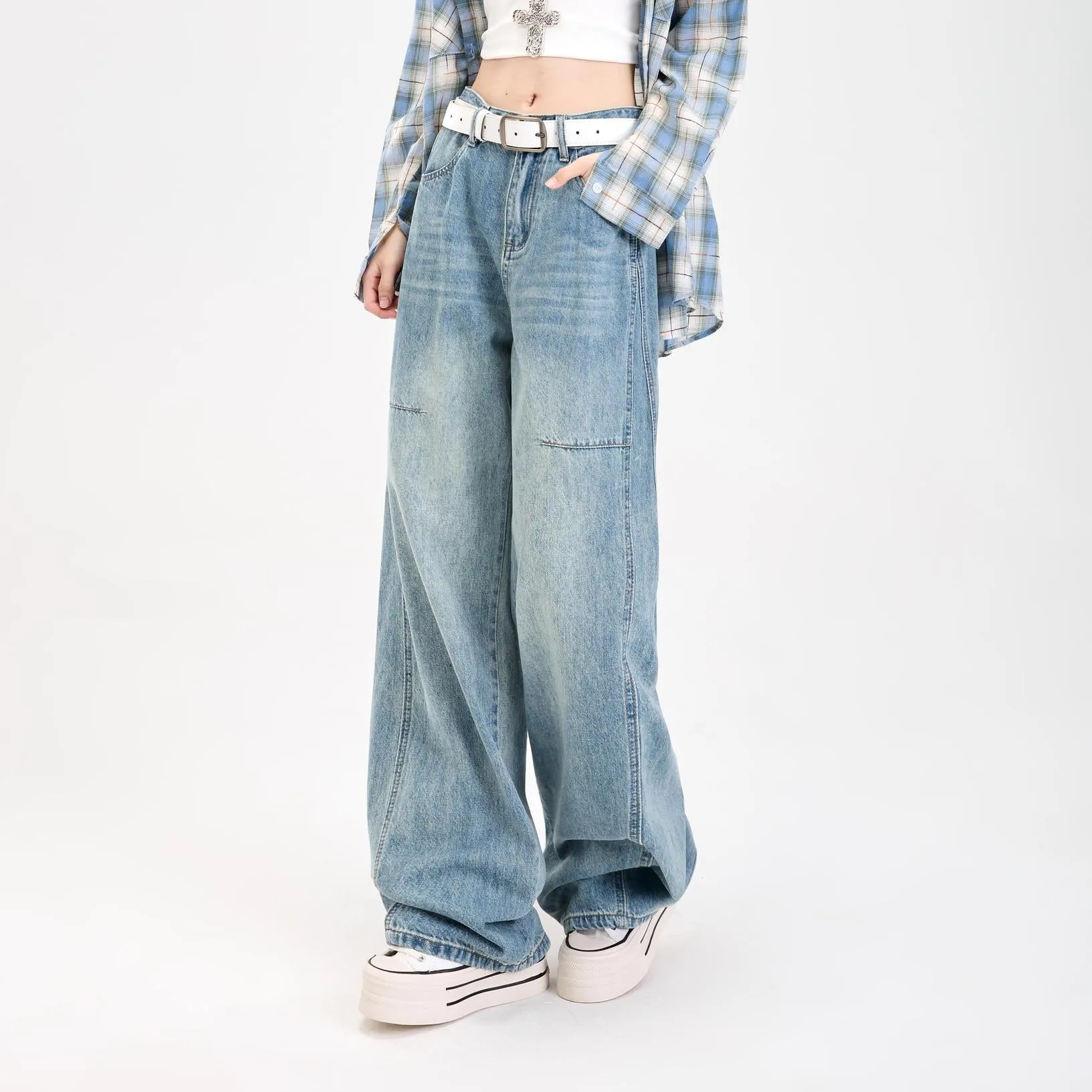 Stylish Straight-leg Wide Leg Jeans with Abrasion-resistant Material