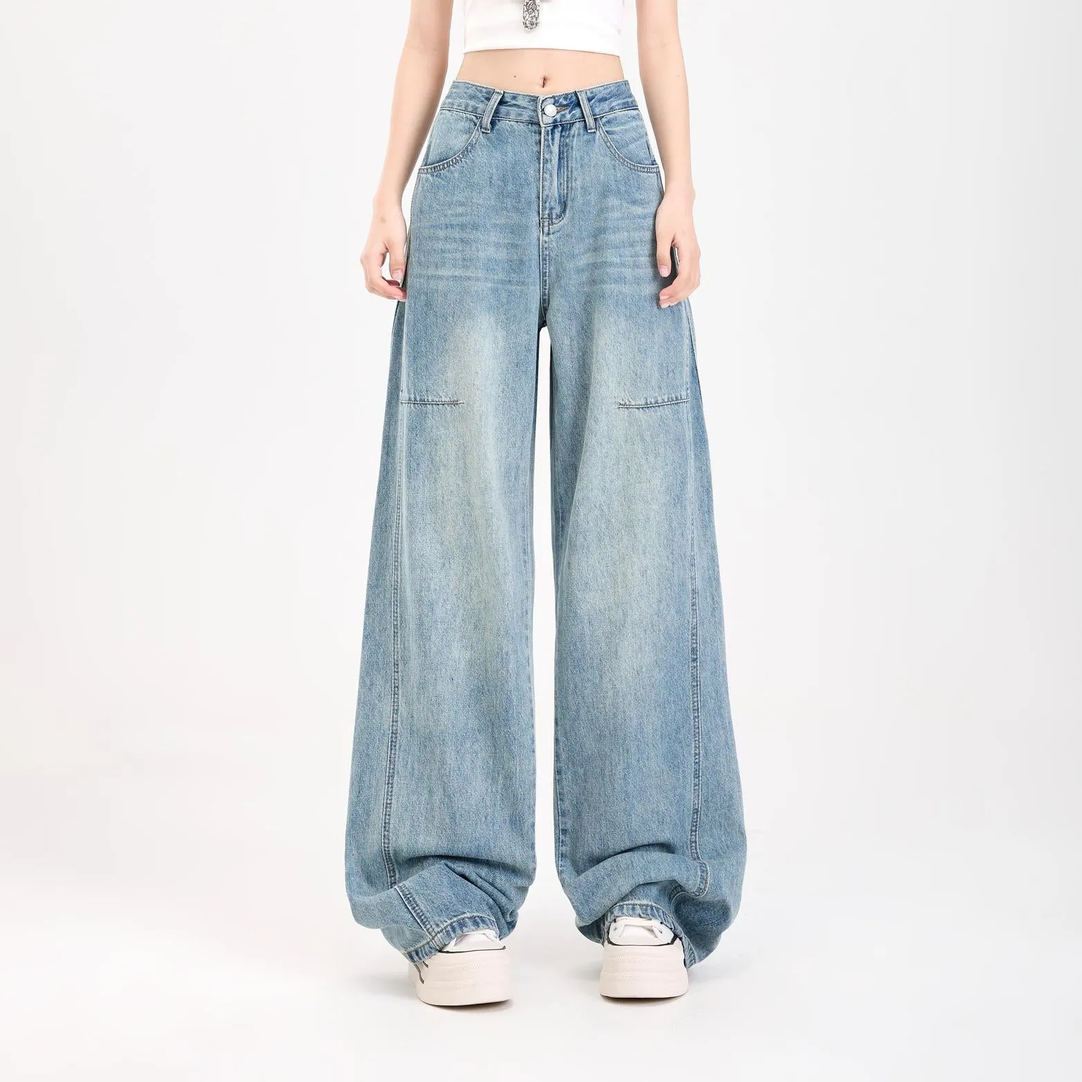 Stylish Straight-leg Wide Leg Jeans with Abrasion-resistant Material