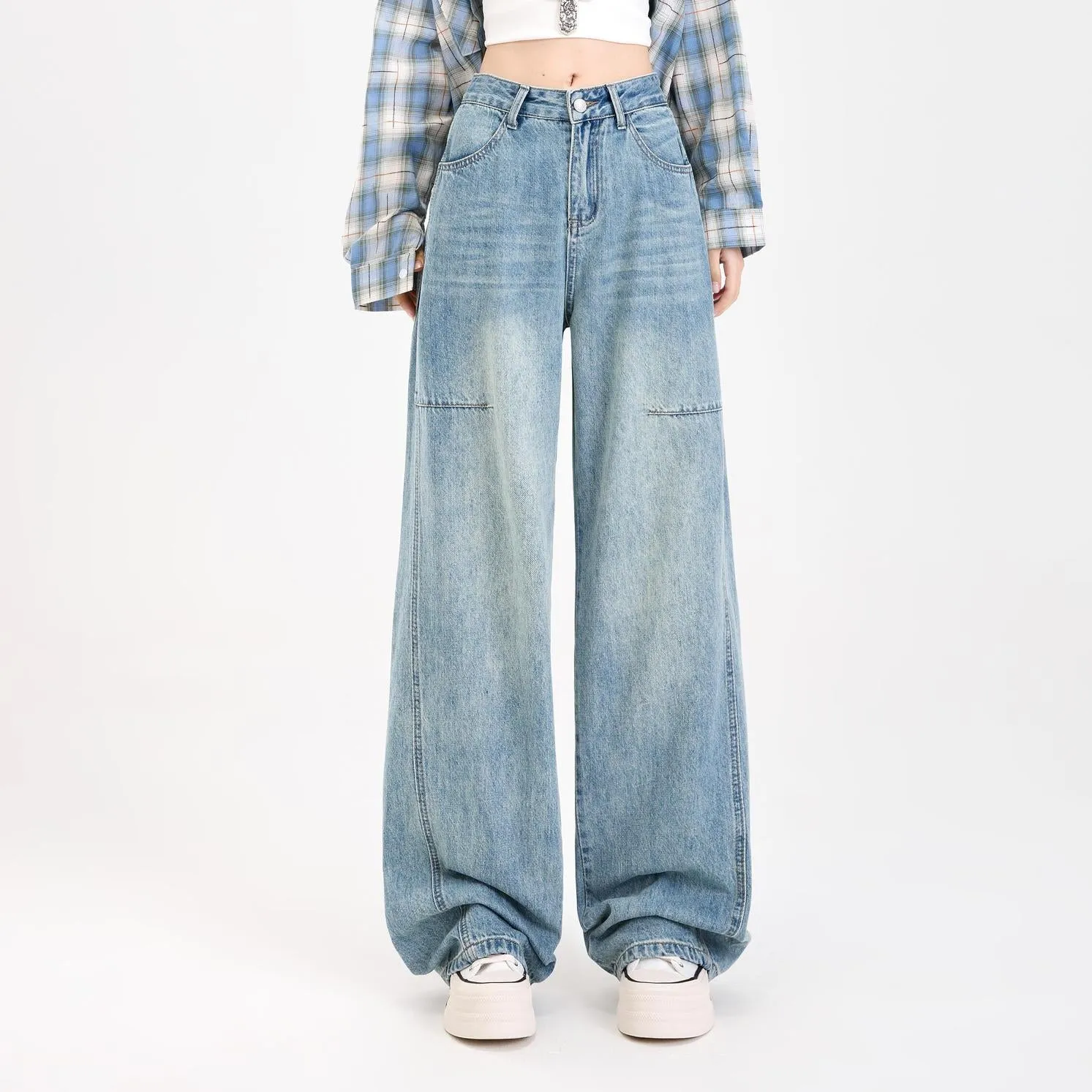 Stylish Straight-leg Wide Leg Jeans with Abrasion-resistant Material