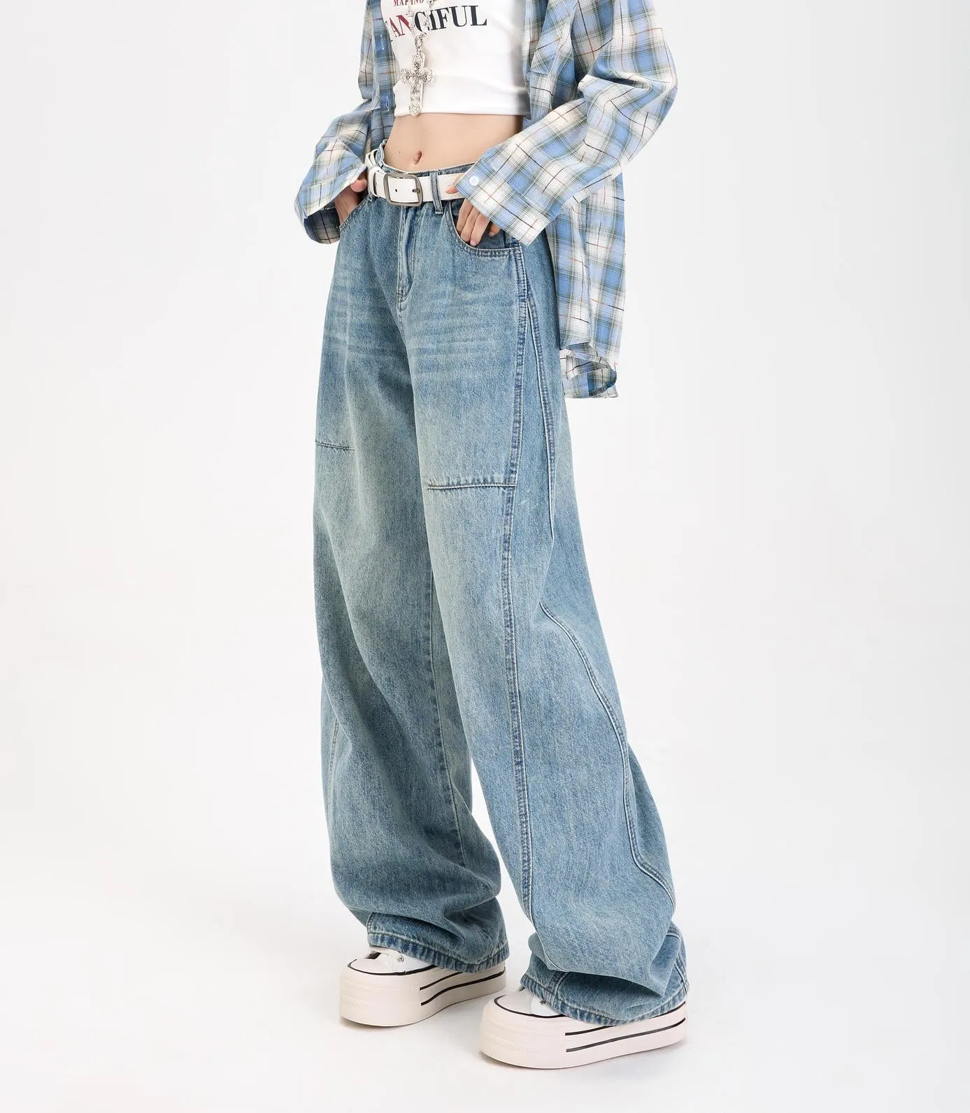 Stylish Straight-leg Wide Leg Jeans with Abrasion-resistant Material