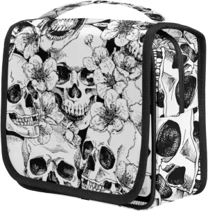 Sugar Skull Blossom Flowers Print Hanging Toiletry Bag Travel Bag with Hanging Hook Large Cosmetic Bag Travel Organizer Toiletry Kit for Woman Man