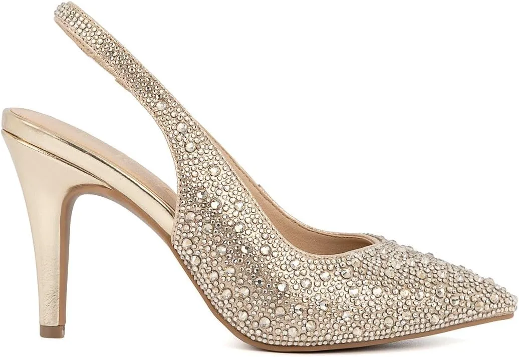 Sugar Women’s Rhinestone Slingback Heels – Sparkly Pointed Toe Stiletto Pumps for Wedding, Party, Evening & Formal Dress Shoes