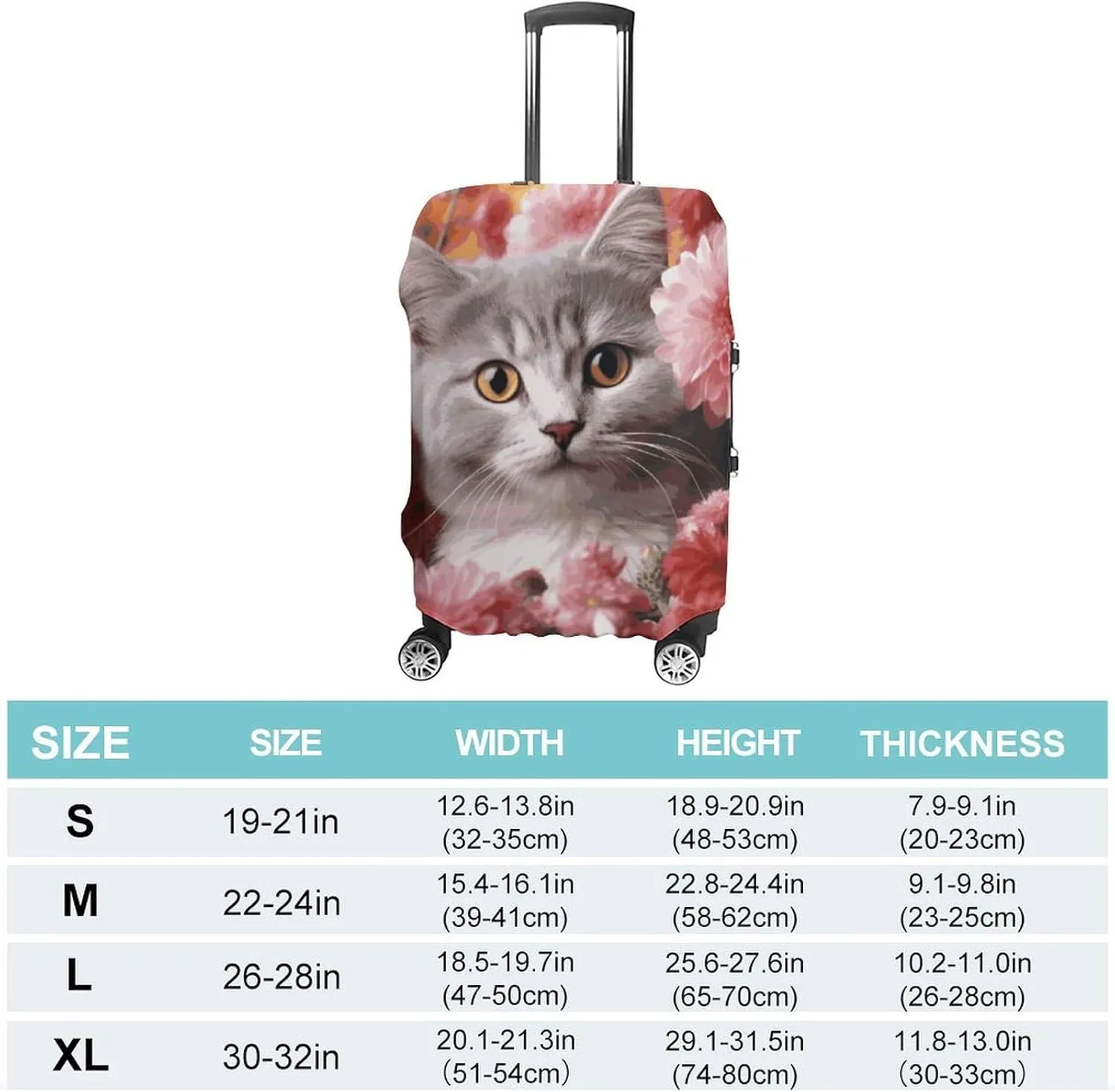 Suitcase Covers for Luggage Cat in Flowers Fashion Luggage Cover Washable Protector Waterproof Suitcase Cover Anti-scratch Travel Suitcases Covers Case for 19-32 Inch Luggages M