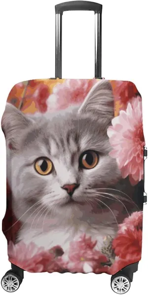 Suitcase Covers for Luggage Cat in Flowers Fashion Luggage Cover Washable Protector Waterproof Suitcase Cover Anti-scratch Travel Suitcases Covers Case for 19-32 Inch Luggages M