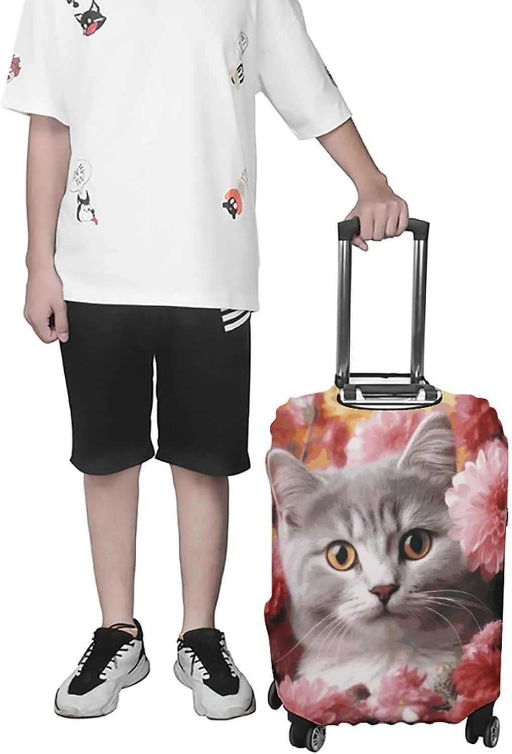 Suitcase Covers for Luggage Cat in Flowers Fashion Luggage Cover Washable Protector Waterproof Suitcase Cover Anti-scratch Travel Suitcases Covers Case for 19-32 Inch Luggages M