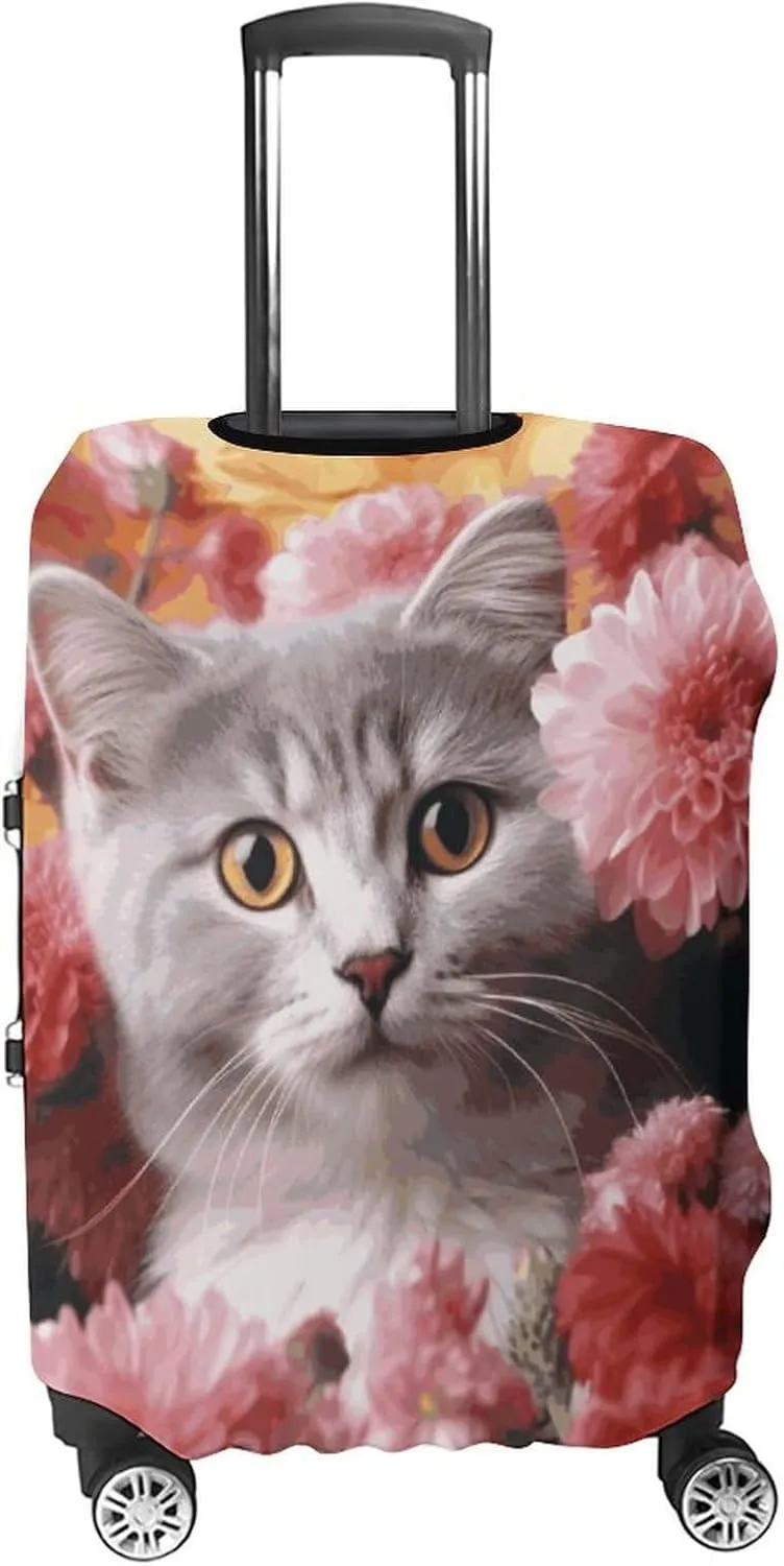 Suitcase Covers for Luggage Cat in Flowers Fashion Luggage Cover Washable Protector Waterproof Suitcase Cover Anti-scratch Travel Suitcases Covers Case for 19-32 Inch Luggages M