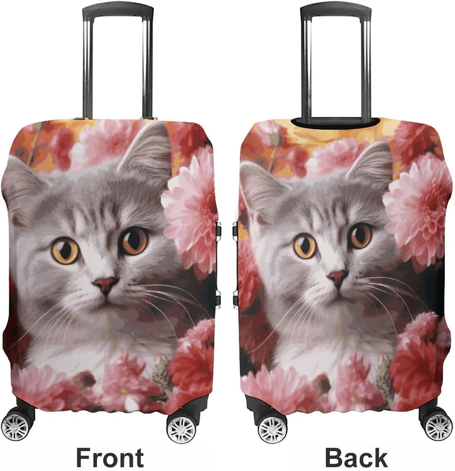 Suitcase Covers for Luggage Cat in Flowers Fashion Luggage Cover Washable Protector Waterproof Suitcase Cover Anti-scratch Travel Suitcases Covers Case for 19-32 Inch Luggages M