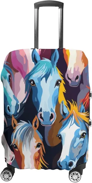 Suitcase Covers for Luggage Colorful Cartoon Horses Fashion Luggage Cover Washable Protector Waterproof Suitcase Cover Anti-scratch Travel Suitcases Covers Case for 19-32 Inch Luggages S