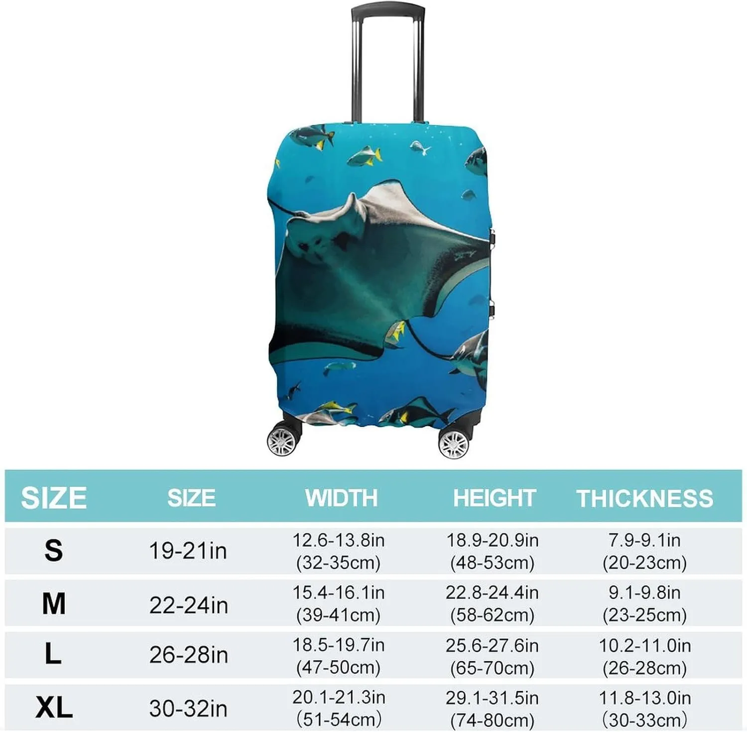 Suitcase Covers for Luggage Manta Ray And Fishes Fashion Luggage Cover Washable Protector Waterproof Suitcase Cover Anti-scratch Travel Suitcases Covers Case for 19-32 Inch Luggages L