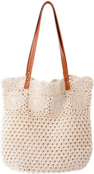 Summer Beige Cotton Knitted Shoulder Bag bags for 2025, Bohemian Hobo Crochet Beach bag Casual Designer Purse for Women