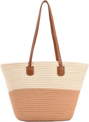 Summer Beige Cotton Knitted Shoulder Bag bags for 2025, Bohemian Hobo Crochet Beach bag Casual Designer Purse for Women