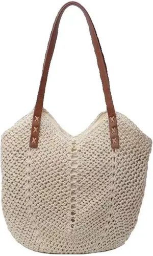 Summer Beige Cotton Knitted Shoulder Bag bags for 2025, Bohemian Hobo Crochet Beach bag Casual Designer Purse for Women