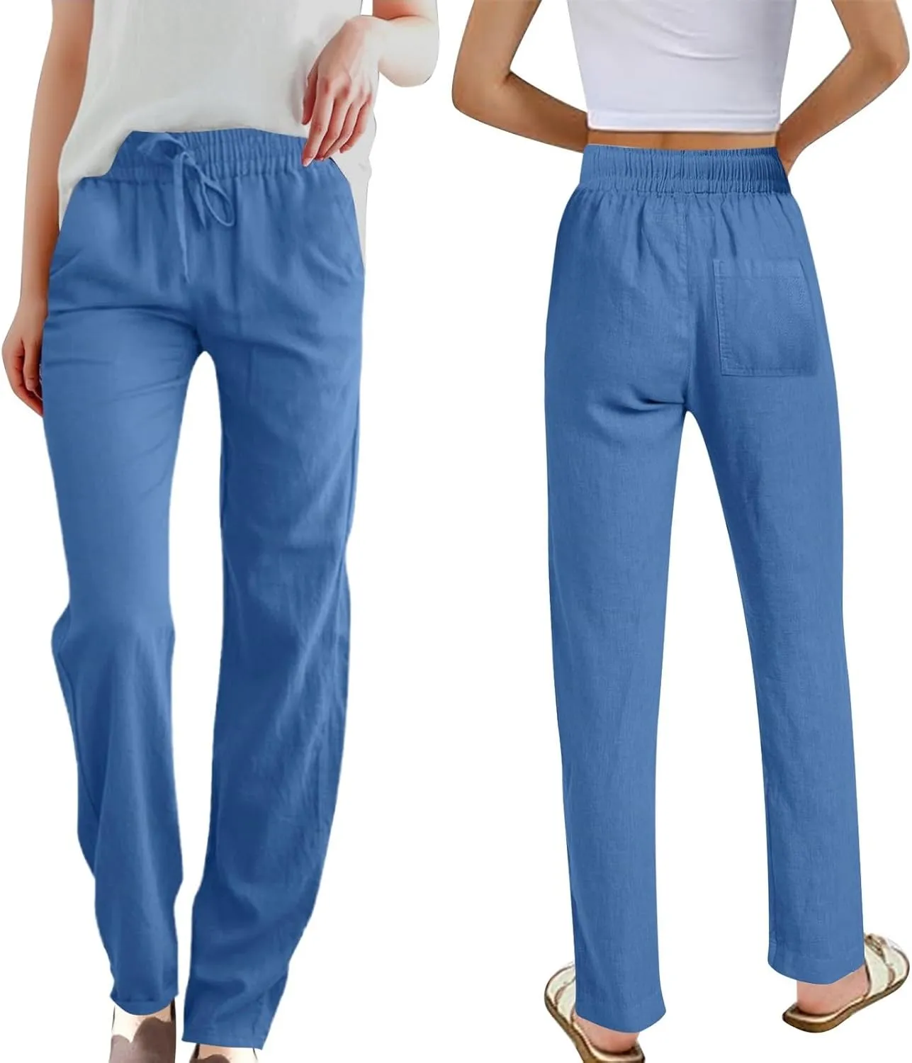 Summer Pants for Women 2025 Trendy Palazzo Linen Pants Plus Size Casual Long Cotton Pants Boho High Waist Trousers