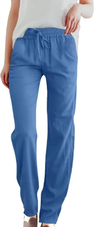 Summer Pants for Women 2025 Trendy Palazzo Linen Pants Plus Size Casual Long Cotton Pants Boho High Waist Trousers