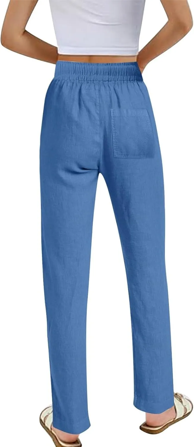 Summer Pants for Women 2025 Trendy Palazzo Linen Pants Plus Size Casual Long Cotton Pants Boho High Waist Trousers