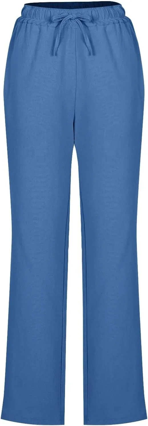 Summer Pants for Women 2025 Trendy Palazzo Linen Pants Plus Size Casual Long Cotton Pants Boho High Waist Trousers