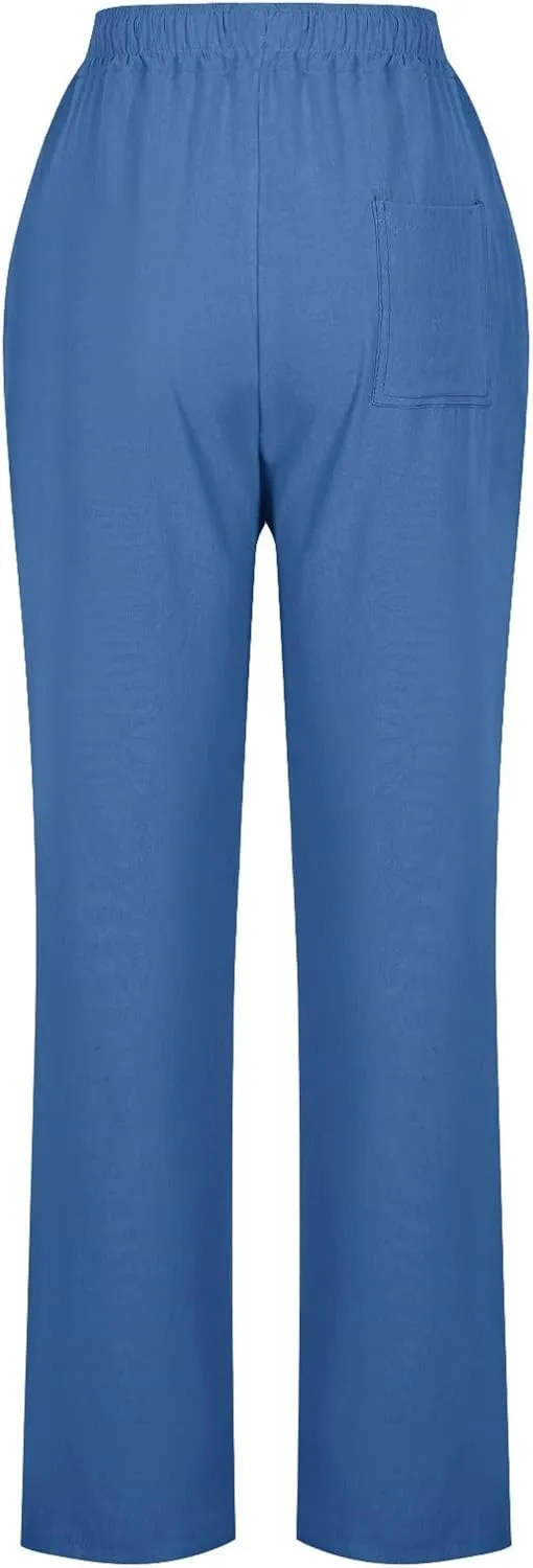 Summer Pants for Women 2025 Trendy Palazzo Linen Pants Plus Size Casual Long Cotton Pants Boho High Waist Trousers