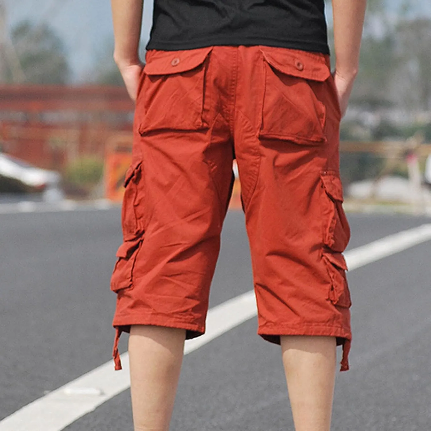 Summer Shorts Men Stylish Casual Elastic Waist Cargo Short Multi Pockets Summer Work Utility Shorts 9" Inseam