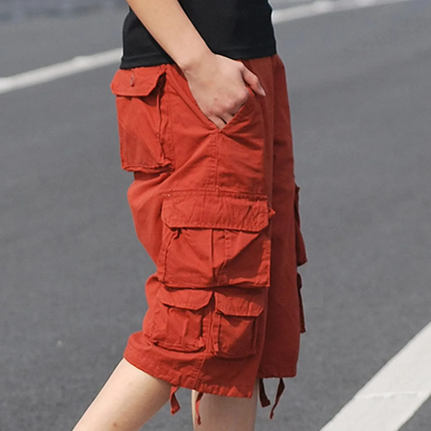 Summer Shorts Men Stylish Casual Elastic Waist Cargo Short Multi Pockets Summer Work Utility Shorts 9" Inseam