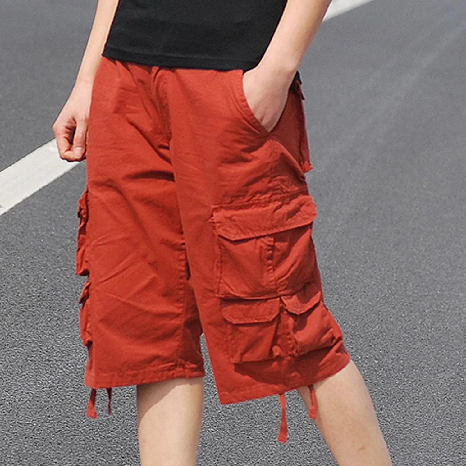 Summer Shorts Men Stylish Casual Elastic Waist Cargo Short Multi Pockets Summer Work Utility Shorts 9" Inseam