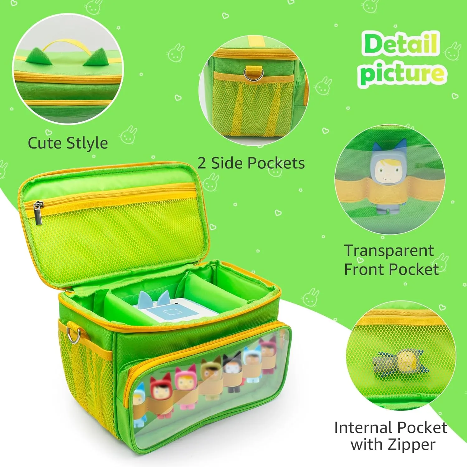Sun3drucker Carrying Bag for Toniebox Starter Set - Carrying Case for Toniebox, Tonie Figures,Headphones and Charging Station, Portable Storage Bag with Shoulder Strap and Handle Bar (Green)