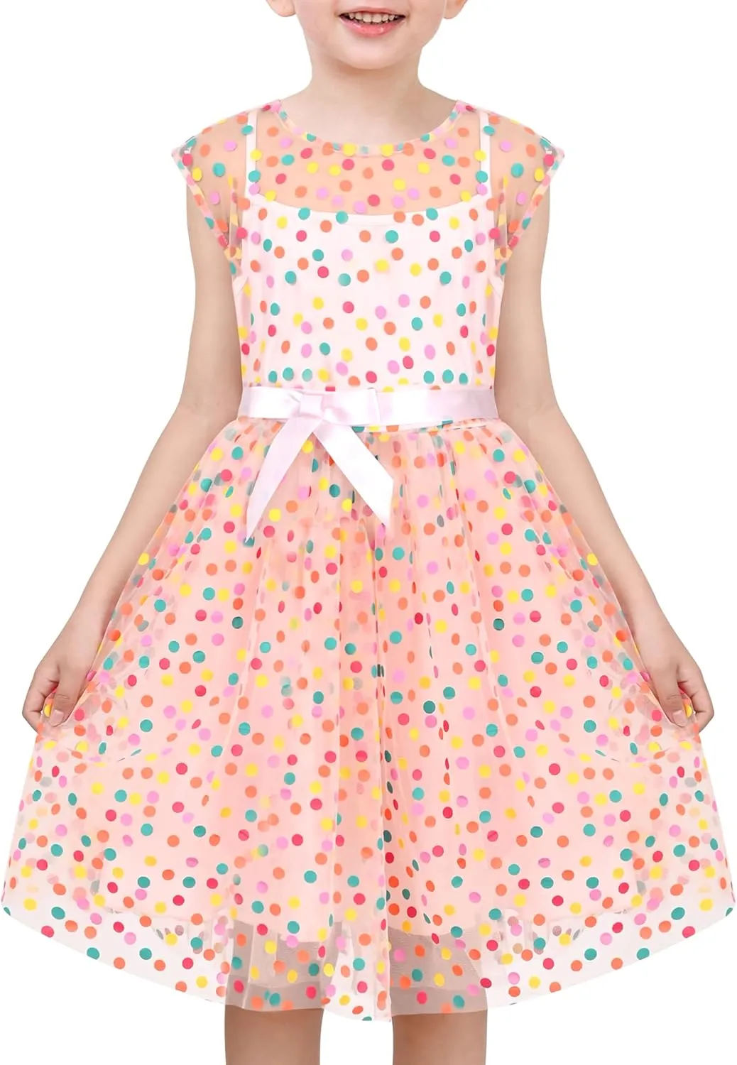 Sunny Fashion Girls Dress Caramel Star Lace Short Sleeve Pleated Collar Dress