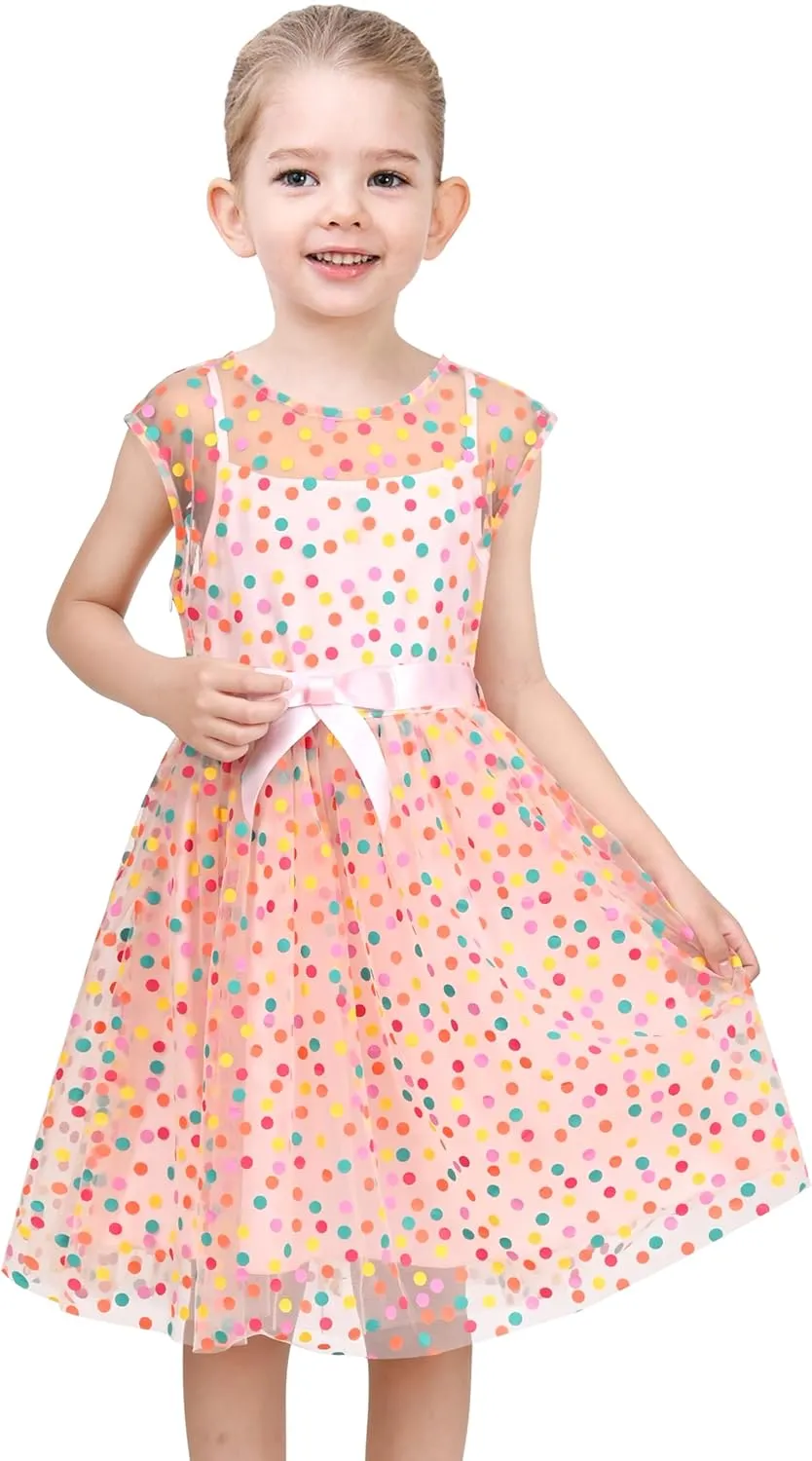 Sunny Fashion Girls Dress Caramel Star Lace Short Sleeve Pleated Collar Dress